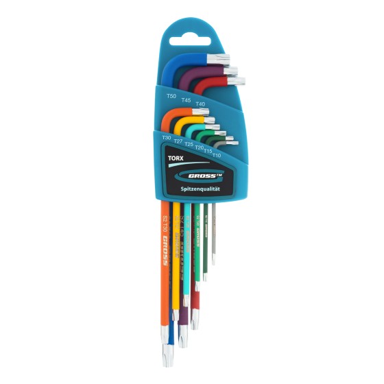 Набор ключей имбусовых Torx -TT, 9 шт: T10-T50, магнит, S2, экстра-длинные, хром/краска 9 шт Gross 16402