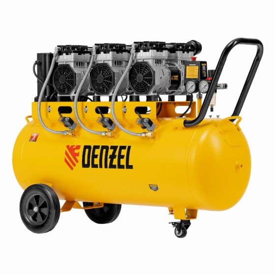 Компрессор безмасляный, малошумный  DLS 2250/100, 2250 Вт, 3x750, 100 л, 410 л/мин блок управления/ Denzel 58029