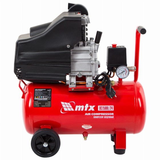 Компрессор воздушный DC1500L/24, 1,5 кВт, 24 л, 210 л/мин MTX 58003 Компрессор воздушный DC1500L/24, 1,5 кВт, 24 л, 210 л/мин MTX 58003