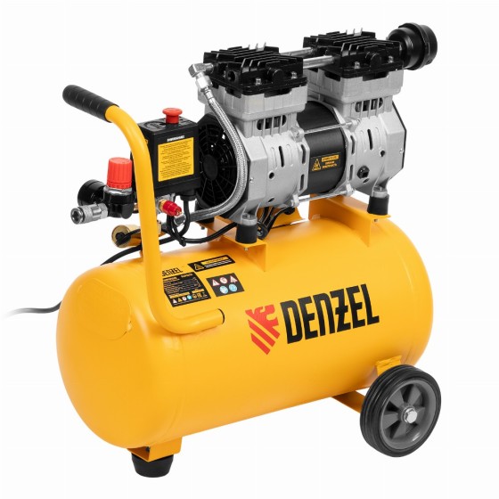 Компрессор DLS950/24 безмаслянный малошумный 950 Вт, 165 л/мин, ресивер 24 л Denzel 58026 Компрессор DLS950/24 безмаслянный малошумный 950 Вт, 165 л/мин, ресивер 24 л Denzel 58026