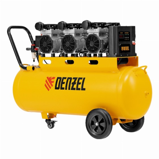 Компрессор безмасляный, малошумный  DLS 2250/100, 2250 Вт, 3x750, 100 л, 410 л/мин блок управления/ Denzel 58029