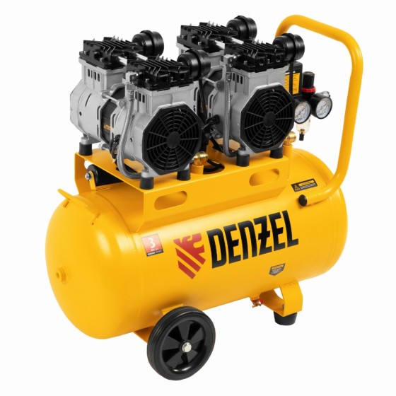 Компрессор безмасляный, малошумный DLS 2200/50, 2200 Вт, 2x1100, 50 л, 380 л/мин Denzel 58031