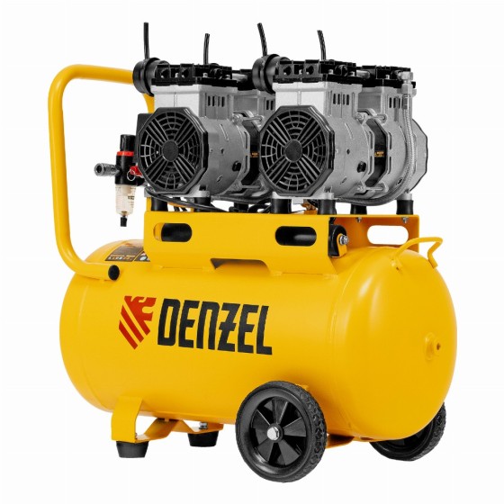 Компрессор безмасляный, малошумный DLS 2200/50, 2200 Вт, 2x1100, 50 л, 380 л/мин Denzel 58031
