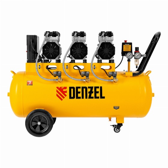 Компрессор безмасляный, малошумный  DLS 2250/100, 2250 Вт, 3x750, 100 л, 410 л/мин блок управления/ Denzel 58029