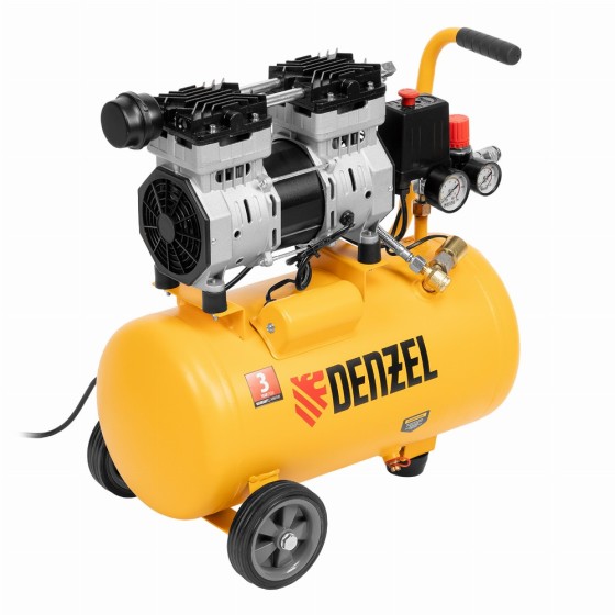 Компрессор DLS950/24 безмаслянный малошумный 950 Вт, 165 л/мин, ресивер 24 л Denzel 58026 Компрессор DLS950/24 безмаслянный малошумный 950 Вт, 165 л/мин, ресивер 24 л Denzel 58026