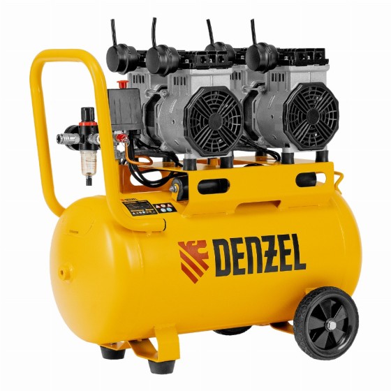 Компрессор безмасляный, малошумный DLS 2200/50, 2200 Вт, 2x1100, 50 л, 380 л/мин Denzel 58031