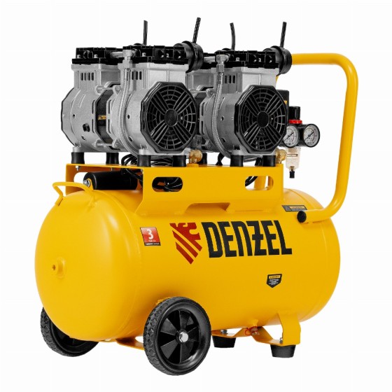 Компрессор безмасляный, малошумный DLS 2200/50, 2200 Вт, 2x1100, 50 л, 380 л/мин Denzel 58031