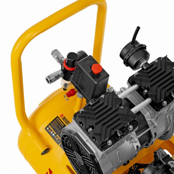 Компрессор безмасляный, малошумный DLS 2200/50, 2200 Вт, 2x1100, 50 л, 380 л/мин Denzel 58031