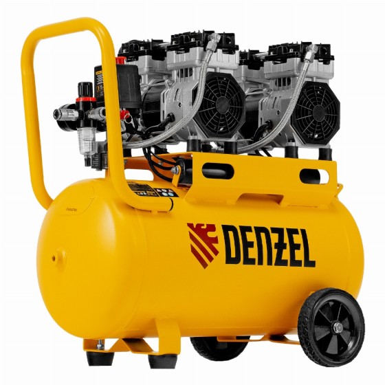 Компрессор безмасляный, малошумный DLS 1500/50, 1500 ВТ, 2x750, 50 л, 260 л/мин Denzel 58027