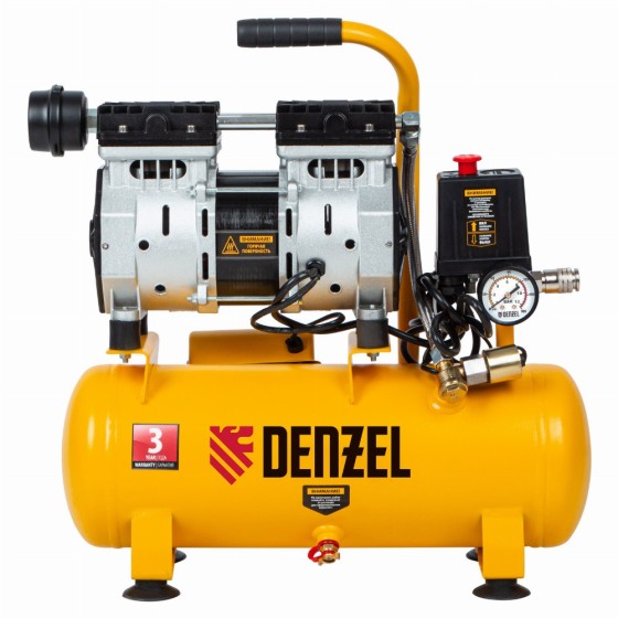 Компрессор DLS650/10 безмаслянный малошумный 650 Вт, 120 л/мин, ресивер 10 л Denzel 58021 Компрессор DLS650/10 безмаслянный малошумный 650 Вт, 120 л/мин, ресивер 10 л Denzel 58021