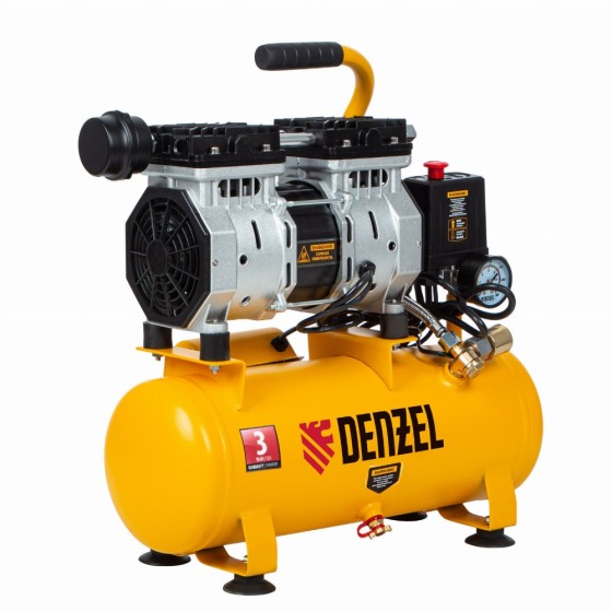 Компрессор DLS650/10 безмаслянный малошумный 650 Вт, 120 л/мин, ресивер 10 л Denzel 58021 Компрессор DLS650/10 безмаслянный малошумный 650 Вт, 120 л/мин, ресивер 10 л Denzel 58021