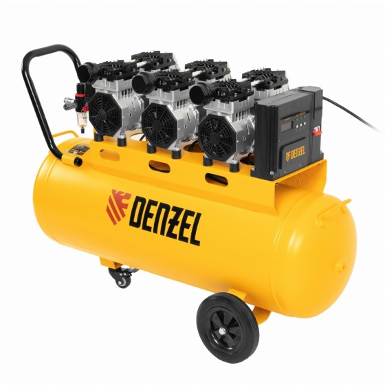 Компрессор безмасляный, малошумный  DLS 2250/100, 2250 Вт, 3x750, 100 л, 410 л/мин блок управления/ Denzel 58029