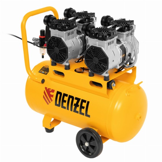 Компрессор безмасляный, малошумный DLS 2200/50, 2200 Вт, 2x1100, 50 л, 380 л/мин Denzel 58031
