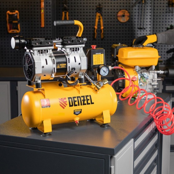 Компрессор DLS650/10 безмаслянный малошумный 650 Вт, 120 л/мин, ресивер 10 л Denzel 58021 Компрессор DLS650/10 безмаслянный малошумный 650 Вт, 120 л/мин, ресивер 10 л Denzel 58021
