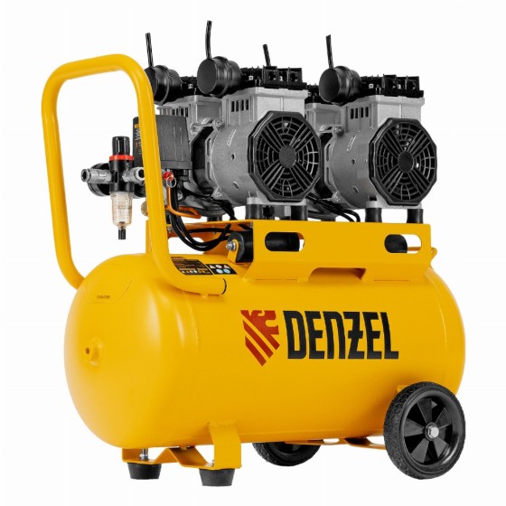 Компрессор безмасляный, малошумный DLS 2200/50, 2200 Вт, 2x1100, 50 л, 380 л/мин Denzel 58031