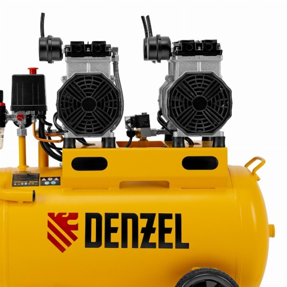 Компрессор безмасляный, малошумный DLS 2200/50, 2200 Вт, 2x1100, 50 л, 380 л/мин Denzel 58031