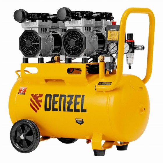 Компрессор безмасляный, малошумный DLS 1500/50, 1500 ВТ, 2x750, 50 л, 260 л/мин Denzel 58027