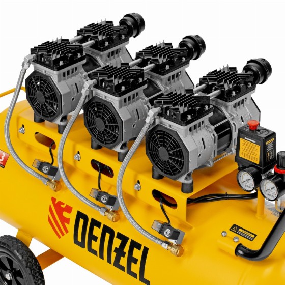 Компрессор безмасляный, малошумный DLS 1800/100,1800 Вт, 3x600, 100 л, 345 л/мин Denzel 58028 Компрессор безмасляный, малошумный DLS 1800/100,1800 Вт, 3x600, 100 л, 345 л/мин Denzel 58028