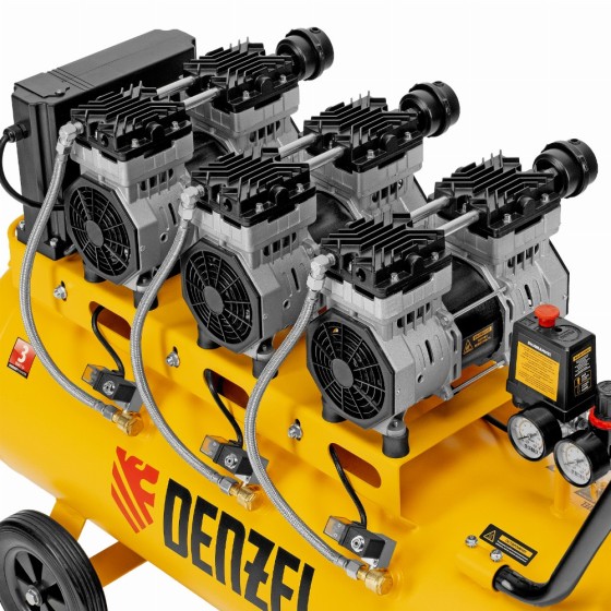 Компрессор безмасляный, малошумный  DLS 2250/100, 2250 Вт, 3x750, 100 л, 410 л/мин блок управления/ Denzel 58029
