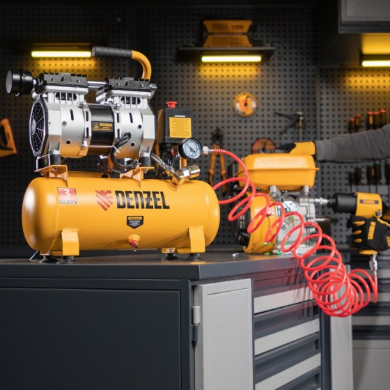 Компрессор DLS650/10 безмаслянный малошумный 650 Вт, 120 л/мин, ресивер 10 л Denzel 58021 Компрессор DLS650/10 безмаслянный малошумный 650 Вт, 120 л/мин, ресивер 10 л Denzel 58021