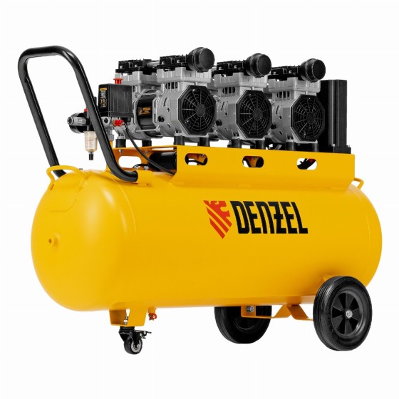 Компрессор безмасляный, малошумный  DLS 2250/100, 2250 Вт, 3x750, 100 л, 410 л/мин блок управления/ Denzel 58029