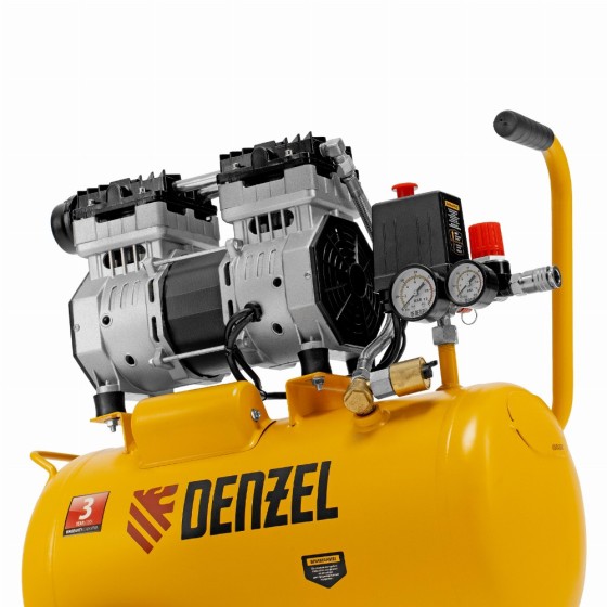 Компрессор DLS950/24 безмаслянный малошумный 950 Вт, 165 л/мин, ресивер 24 л Denzel 58026 Компрессор DLS950/24 безмаслянный малошумный 950 Вт, 165 л/мин, ресивер 24 л Denzel 58026