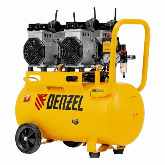 Компрессор безмасляный, малошумный DLS 2200/50, 2200 Вт, 2x1100, 50 л, 380 л/мин Denzel 58031