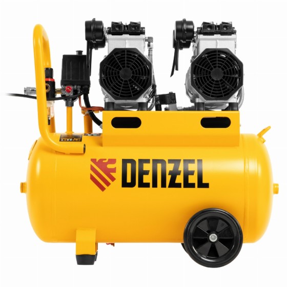 Компрессор безмасляный, малошумный DLS 2200/50, 2200 Вт, 2x1100, 50 л, 380 л/мин Denzel 58031