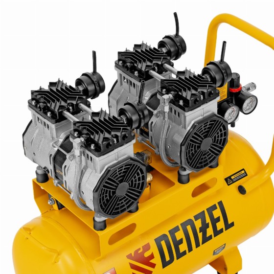 Компрессор безмасляный, малошумный DLS 2200/50, 2200 Вт, 2x1100, 50 л, 380 л/мин Denzel 58031