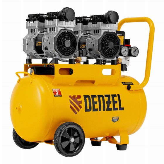 Компрессор безмасляный, малошумный DLS 1500/50, 1500 ВТ, 2x750, 50 л, 260 л/мин Denzel 58027