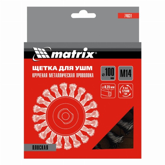 Щетка для УШМ 100 мм, М14, плоская, крученая проволока 0.35 мм Matrix 74631 Щетка для УШМ 100 мм, М14, плоская, крученая проволока 0.35 мм Matrix 74631