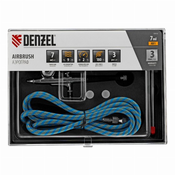 Аэрограф с верхним бачком AB1, 0.2/0.3/0.5 мм, 7 мл, 9 л/мин Denzel 57313