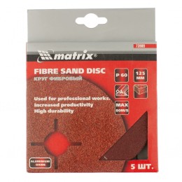 Круги фибровые 5 шт, Р 80, 125 х 22 mm Matrix 73910 Круги фибровые 5 шт, Р 80, 125 х 22 mm Matrix 73910