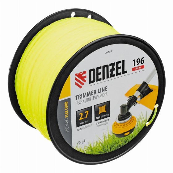 Леска для триммера витой квадрат, 2,7мм х 196м, на DIN катушке FLEX CORD Denzel 96299