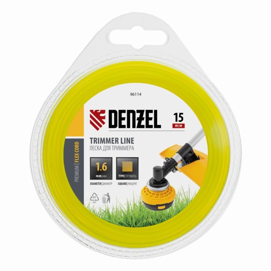Леска для триммера квадрат 1.6 мм х 15 м, блистер Flex cord Denzel 96114