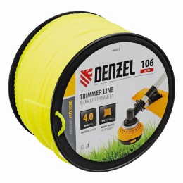Леска для триммера витой квадрат, 4,0мм х 106м, на DIN катушке FLEX CORD Denzel 96803