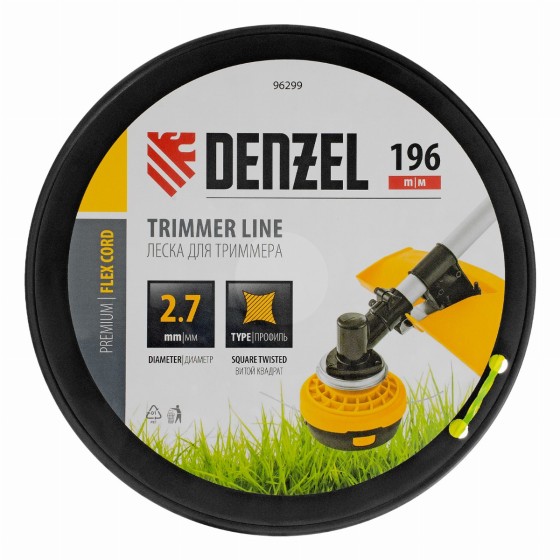 Леска для триммера витой квадрат, 2,7мм х 196м, на DIN катушке FLEX CORD Denzel 96299
