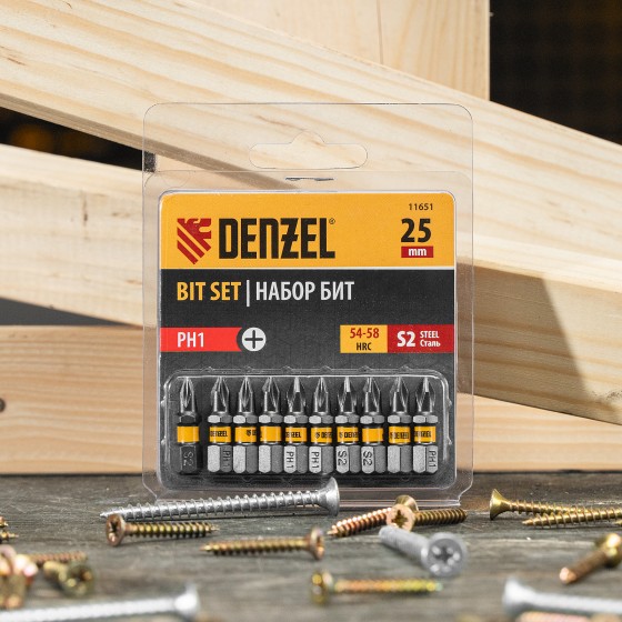 Бита PH1х25, сталь S2, шестигранный профиль, 10 шт. Е 6,3 Denzel 11651