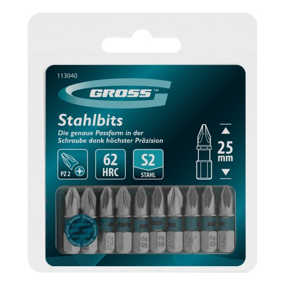 Бита PZ2х25мм, сталь S2, шестигр., 10 шт. Gross 113040 Бита PZ2х25мм, сталь S2, шестигр., 10 шт. Gross 113040