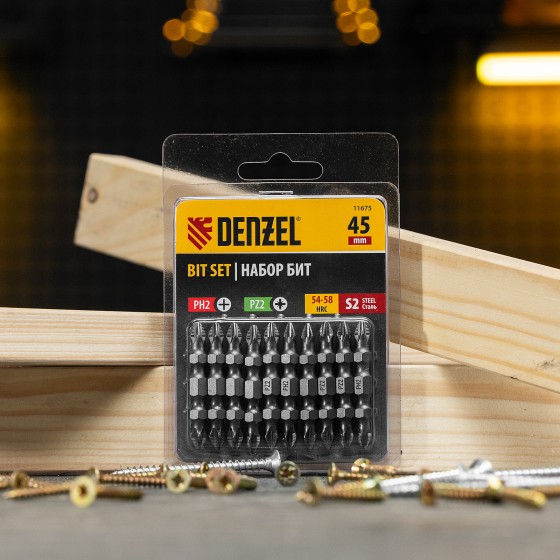 Бита двухсторонняя, PH2-PZ2 х 45 мм, сталь S2, 10 шт. Denzel 11675 Бита двухсторонняя, PH2-PZ2 х 45 мм, сталь S2, 10 шт. Denzel 11675