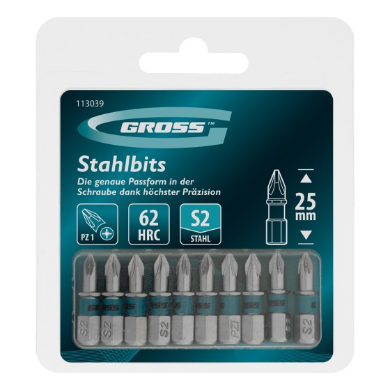 Бита PZ1х25мм, сталь S2, шестигр., 10 шт. Gross 113039 Бита PZ1х25мм, сталь S2, шестигр., 10 шт. Gross 113039