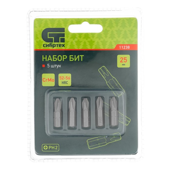 Бита PH2 x 25, сталь CrMo, 5 шт. Сибртех 11238 Бита PH2 x 25, сталь CrMo, 5 шт. Сибртех 11238