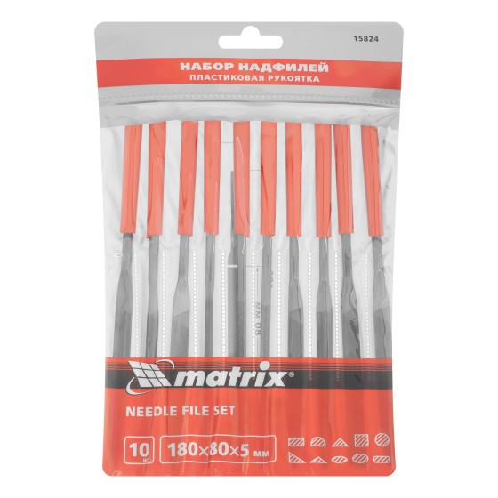 Набор надфилей, 180 х 5 мм, 10 шт, пластиковые рукоятки Matrix 15824