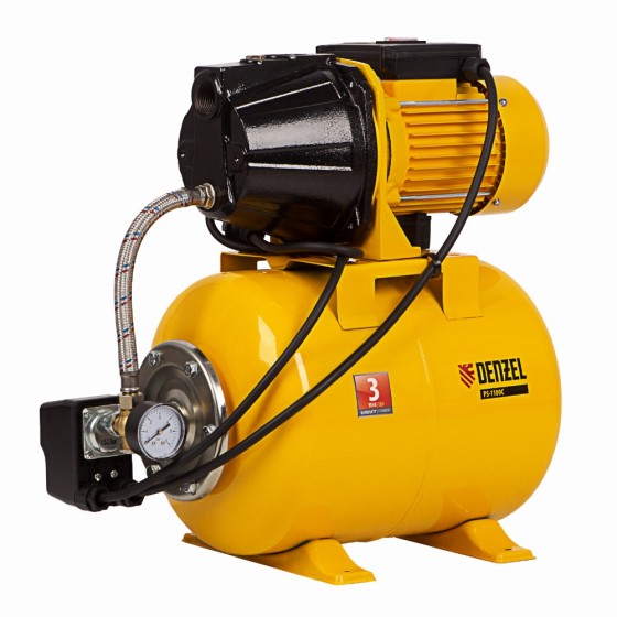 Насосная станция PS-1100С, 1100 Вт, 4500 л/ч, ресивер 24 л, подъем 46 м, чугун Denzel 97215