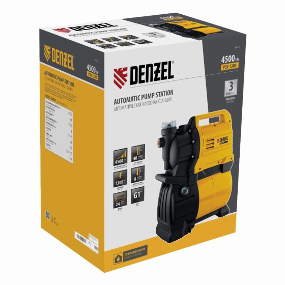 Насосная станция PSХ-1300, Х-Pro, 1300 Вт, 4500 л/ч, ресивер 24 л, подъем 48 м Denzel 97213 Насосная станция PSХ-1300, Х-Pro, 1300 Вт, 4500 л/ч, ресивер 24 л, подъем 48 м Denzel 97213