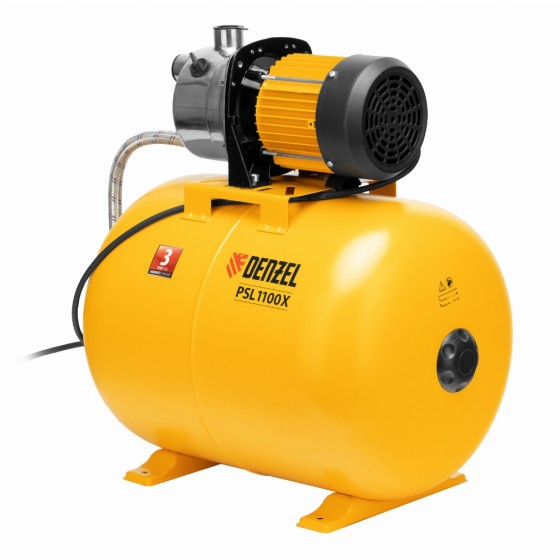 Насосная станция PSL1100X, 1100 Вт, 3600 л/ч, ресивер 50 л, подъем 45 м, нержавейка Denzel 97311