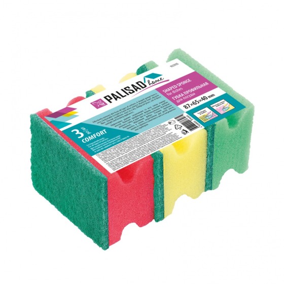 Губки для посуды профильные Comfort, 87 x 65 x 40 мм, 3 шт., Home Palisad 923555 Губки для посуды профильные Comfort, 87 x 65 x 40 мм, 3 шт., Home Palisad 923555