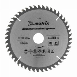Пильный диск по дереву, 190 х 30 мм, 48 зубьев Matrix Professional 73219