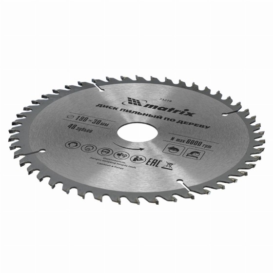 Пильный диск по дереву, 190 х 30 мм, 48 зубьев Matrix Professional 73219 Пильный диск по дереву, 190 х 30 мм, 48 зубьев Matrix Professional 73219