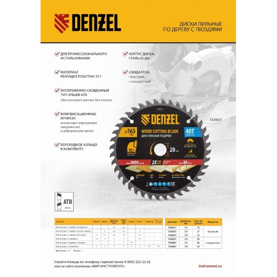 Пильный диск по дереву с гвоздями, ф190 х 30 мм, 24 зубов Denzel 733957 Пильный диск по дереву с гвоздями, ф190 х 30 мм, 24 зубов Denzel 733957
